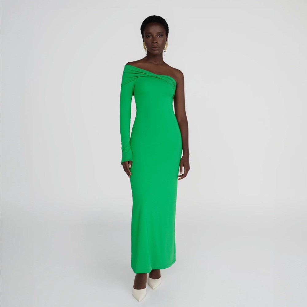 Maygel Coronel Belice Spring Green One Shoulder Maxi Dress